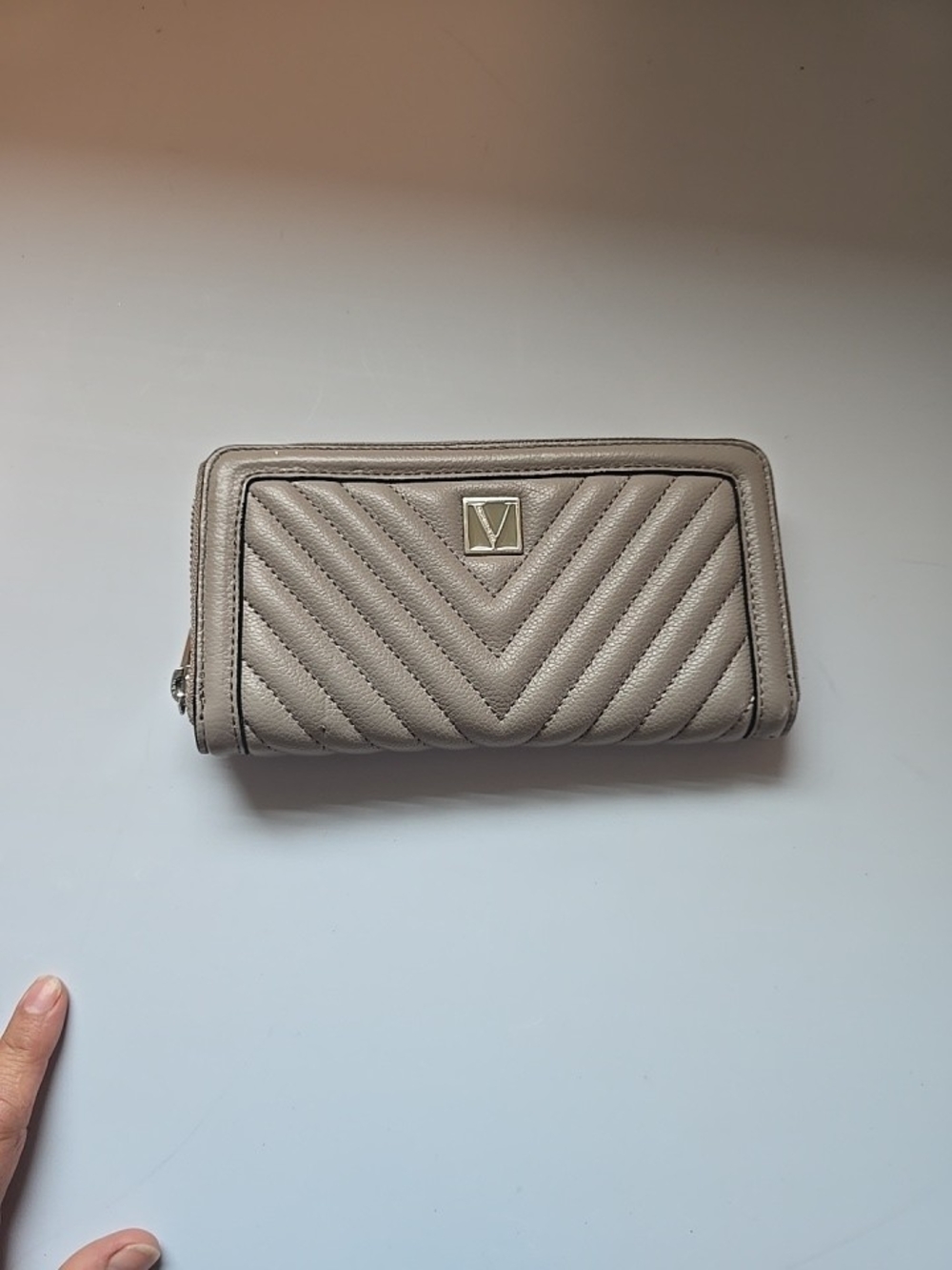 Victoria's Secret Quilted Chevron Zip-Around Wallet in Taupe